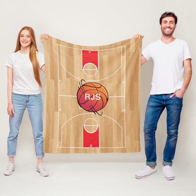 Monogram Basketball on basketball court Fleece Blanket (In Situ)