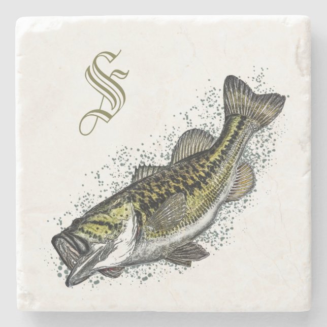 Monogram Bass Fish Stone Stone Coaster (Front)