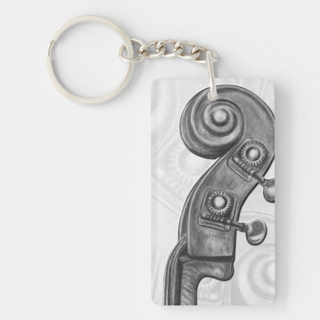 Monogram Bass Headstock in Charcoal Music Keychain (Front)