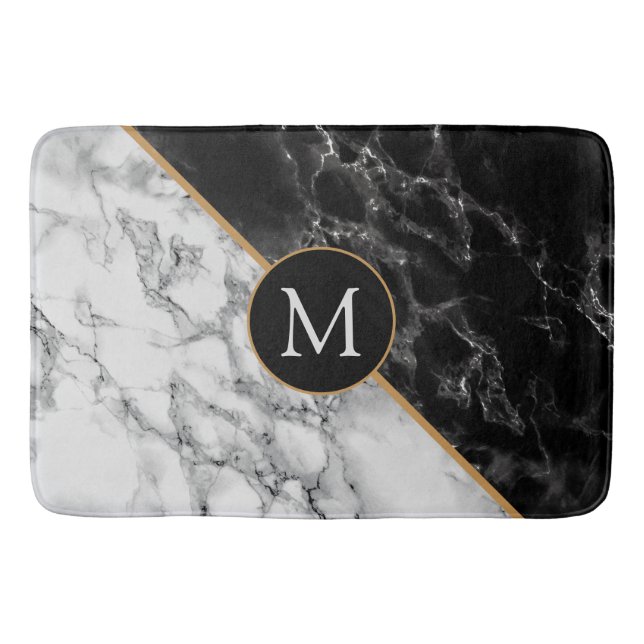 Monogram Bath Mat with Black and White Marble (Front)