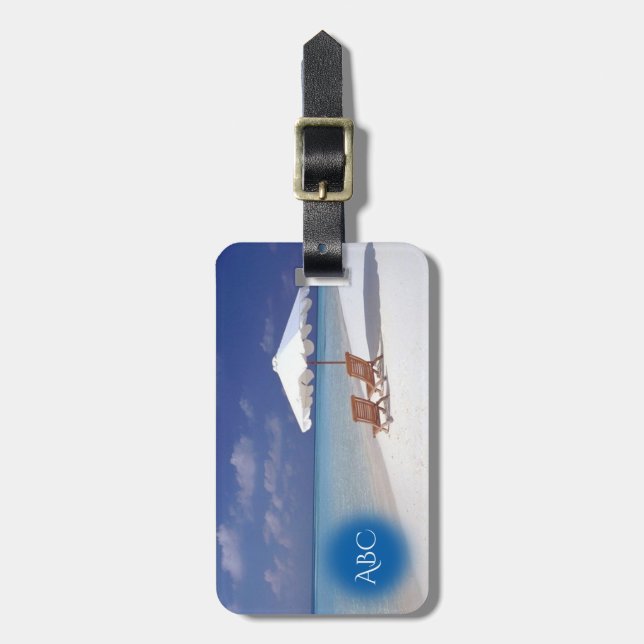 Monogram Beach Scene Luggage Tag (Front Vertical)