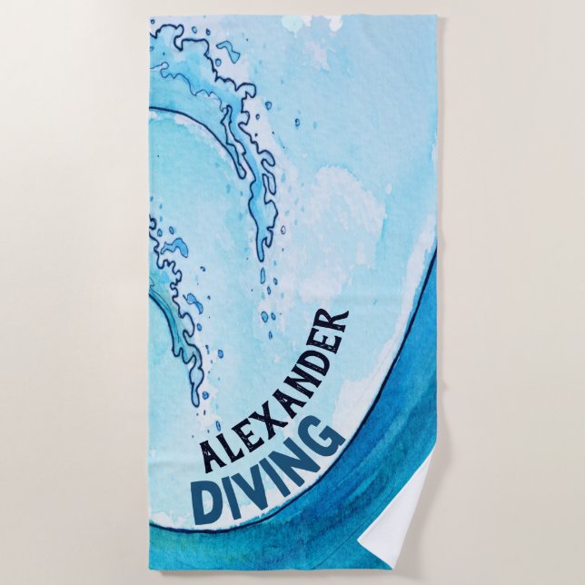 Monogram Beach Wave Swim Dive Team Sports Towel (Front)