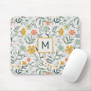 Monogram Beautiful Botanical Floral Pattern Mouse Pad