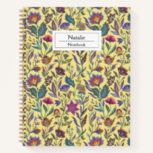 Monogram Beautiful feminine flower pattern Yellow Notebook