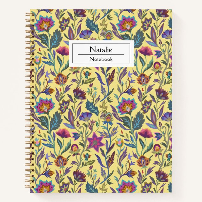Monogram Beautiful feminine flower pattern Yellow Notebook (Front)