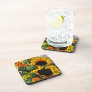 Monogram, Beautiful Florals Autumn Sunflowers (6) Coaster