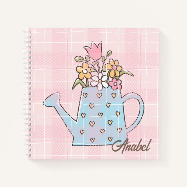 Monogram beautiful hand drawn botanical Pink blue Notebook (Front)