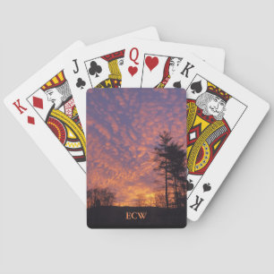 Monogram Beautiful Pink Orange Clouds Photo Playing Cards