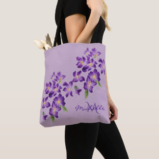 Monogram Beautiful Violet Flowers Tote Bag