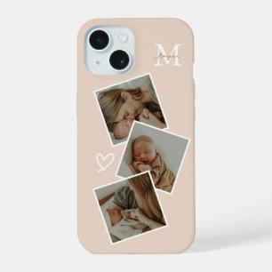 Monogram Beige Custom 3 Photo Collage iPhone 15 Case