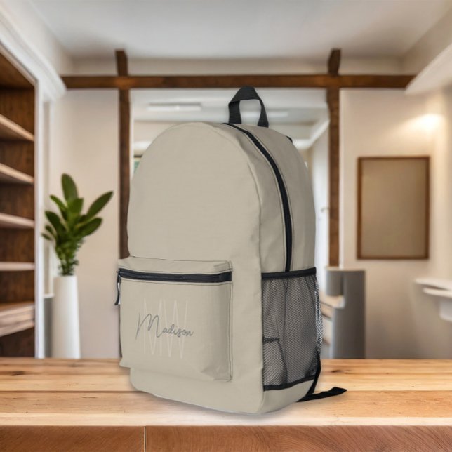 Monogram Beige Modern Minimalist Printed Backpack (Monogram Beige Modern Minimalist Printed Backpack)