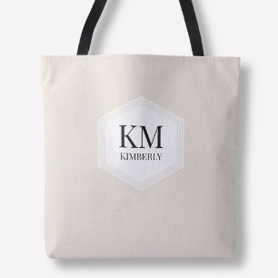 Monogram Beige Simple Neutral Modern Custom Name Tote Bag