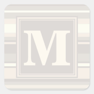 Monogram beige stripes square sticker