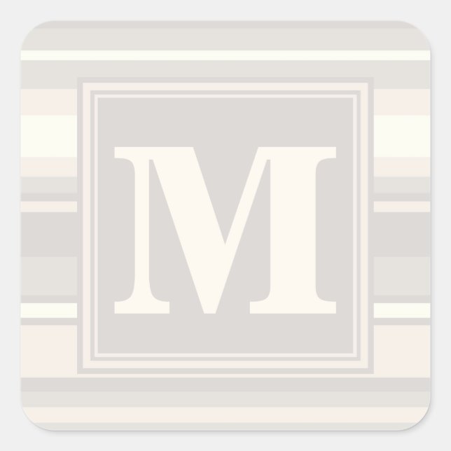 Monogram beige stripes square sticker (Front)