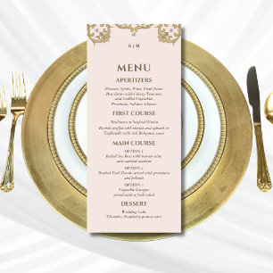 Monogram Beige Victorian Vintage Wedding Menu