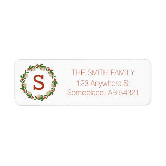 Monogram Berry Magnolia Leaf Holiday Wreath Labels