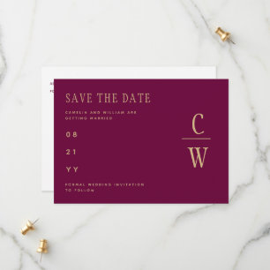 Monogram Berry Wine Gold Wedding Save the Date