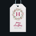Monogram Berry Wreath Calligraphy Merry Christmas Gift Tags<br><div class="desc">Add a touch of elegance to your holiday gifts with this personalised gift tag. At the centre, your monogram is beautifully framed by a hand-painted berry wreath in rich watercolor, creating a festive yet refined look. Below, the greeting "Merry Christmas" is showcased in modern calligraphy, along with your name for...</div>