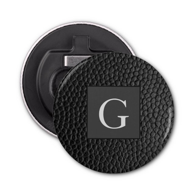 Monogram Best Man Groomsman Black Leather Print Bottle Opener (Front)