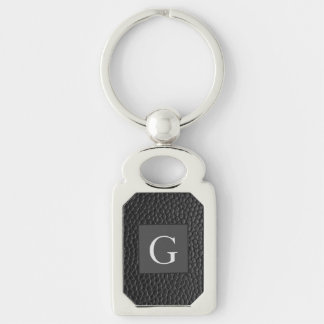 Monogram Best Man Groomsman Black Leather Print Key Ring