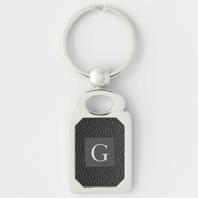 Monogram Best Man Groomsman Black Leather Print Key Ring (Front)
