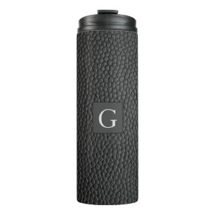 Monogram Best Man Groomsman Black Leather Print Thermal Tumbler