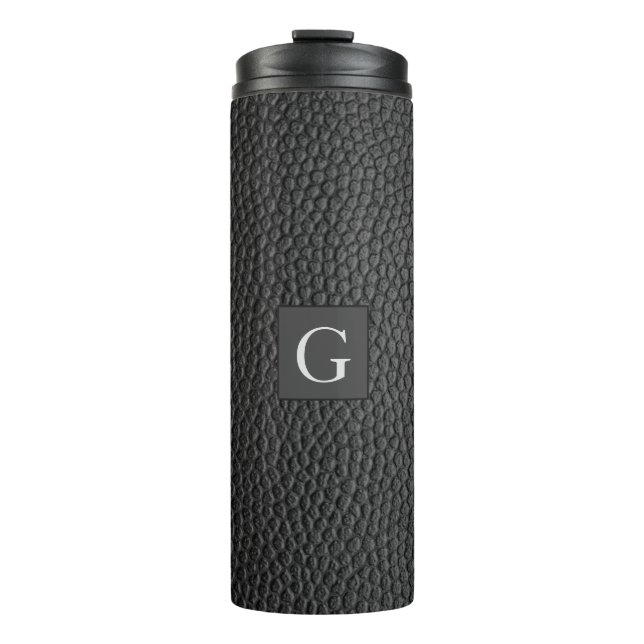Monogram Best Man Groomsman Black Leather Print Thermal Tumbler (Front)