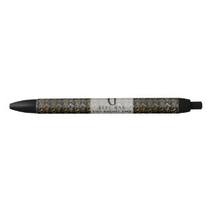 Monogram Best Man Groomsmen Black Gold Damask Ink Pen
