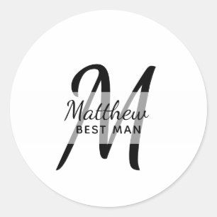 Monogram BEST MAN Groomsmen Groomsman Add Name Classic Round Sticker