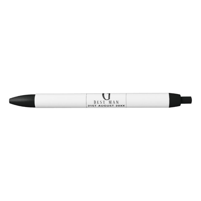 Monogram BEST MAN Groomsmen Groomsman Black Tie Black Ink Pen (Front)