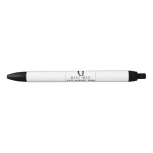 Monogram BEST MAN Groomsmen Groomsman Black Tie Ink Pen