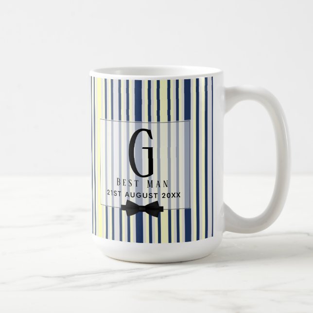 Monogram BEST MAN Groomsmen Groomsman Navy Yellow Coffee Mug (Right)