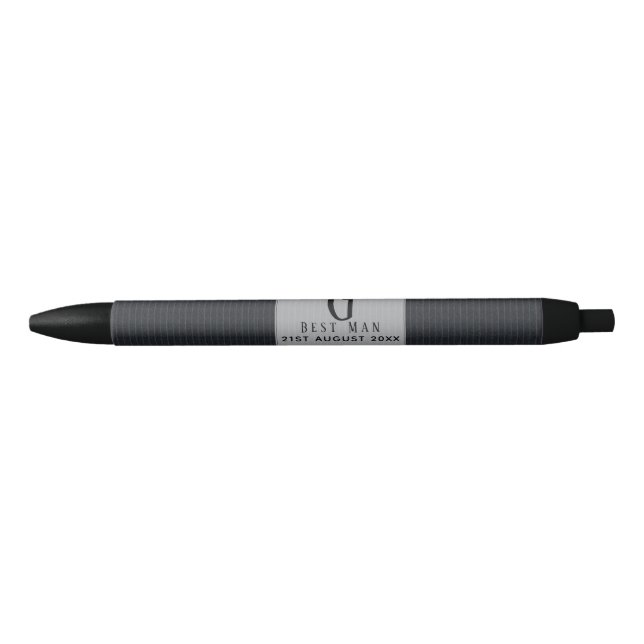 Monogram BEST MAN Groomsmen Groomsman PinStripes Black Ink Pen (Front)