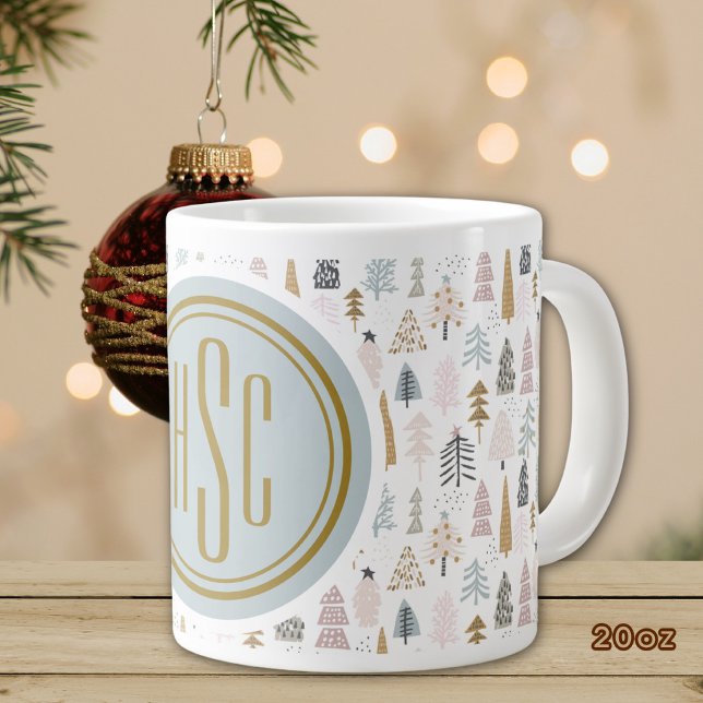 Monogram, Big 20oz. Rustic Winter Trees Large Coffee Mug (Creator Uploaded)