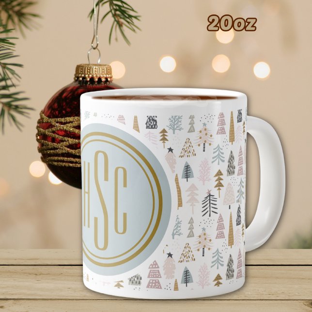 Monogram, Big 20oz. Rustic Winter Trees Large Coffee Mug (Creator Uploaded)