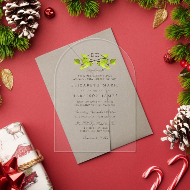 Monogram Birch Tree Branch Wedding Acrylic Invitations (Insitu (Holiday))