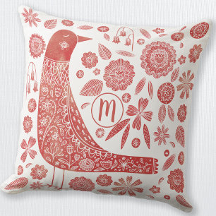 Monogram Bird Red White Cushion