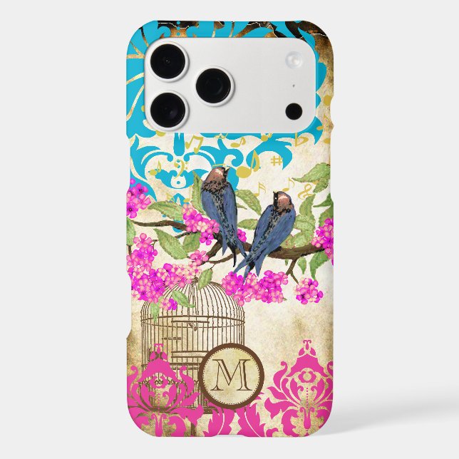 Monogram Birdcage Bird Damask Floral (Back)