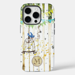 Monogram Birdcage Bluebird Birch Tree  iPhone 16 Pro Case