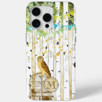 Monogram Birdcage Vintage Owl Birch Tree iPhone