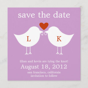 Monogram Birds Save The Date Card - Purple