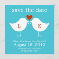 Monogram Birds Save The Date Card - Turquoise