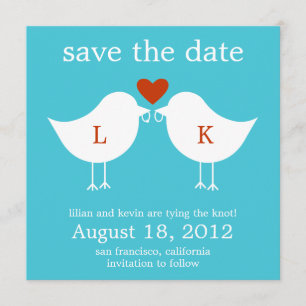 Monogram Birds Save The Date Card - Turquoise