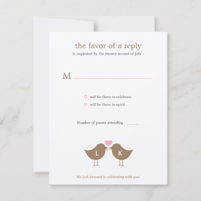 Monogram Birds Wedding RSVP/Response Card - Latte (Front)