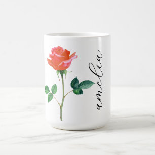 Monogram Birth Flower June Rose Floral Coffee Mug