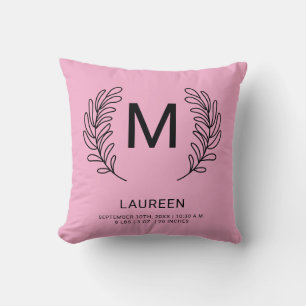 Monogram Birth Stats Newborn Baby Cushion