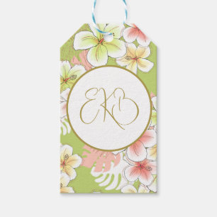 Monogram Birthday Elegant Tropical Gift Tags