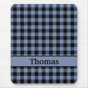 Monogram Black and Blue Plaid, Buffalo Plaid Mouse Pad