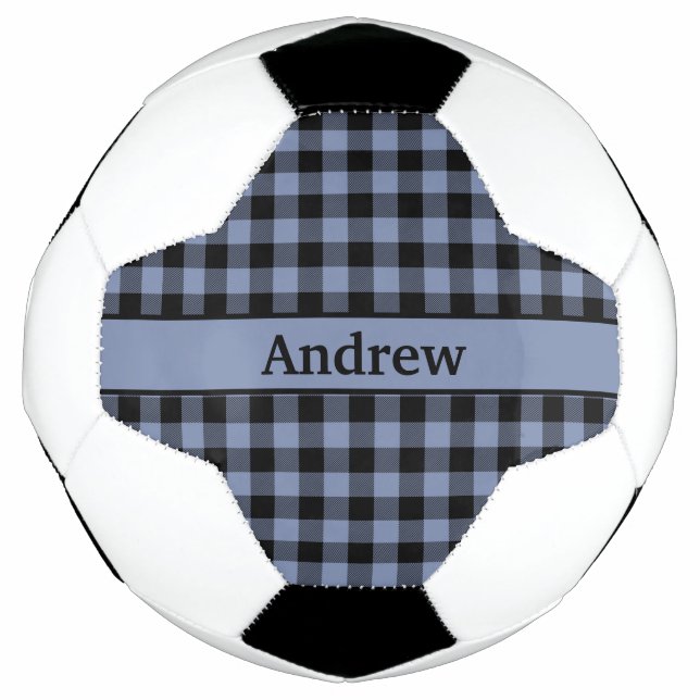 Monogram Black and Blue Plaid, Buffalo Plaid  Soccer Ball (Front)