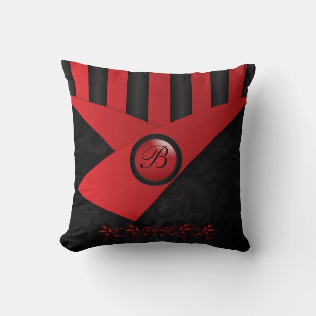 Monogram Black and Deep Red Elegance Cushion (Front)